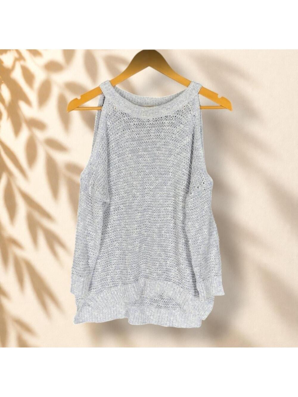 Express Sweater Pullover Women S Small Gray Knit Cold Shoulder Long Sleeve Soft